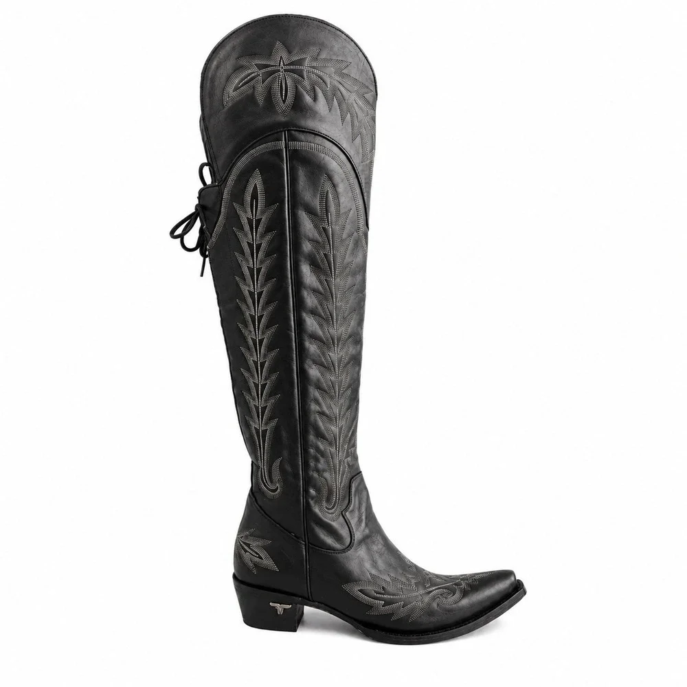 Lane Lexington Corset Boots Women's Size 11 Black Leather Over The Knee
